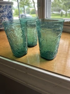 3 Fostoria GLASS 4161 KARNAK Modern Primitives Marine 12 Oz. Beverage Tumblers - Picture 1 of 3