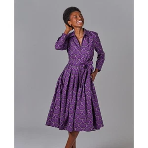 Tuckernuck Tucker NYC Allyson Shirt Dress Cotton Midi, Size XL Eggplant Art Deco - Afbeelding 1 van 11