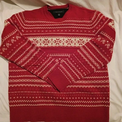 Tommy Hilfiger Men Large Sweater Red White Snowflake Holiday Classic  - Image 1 of 4