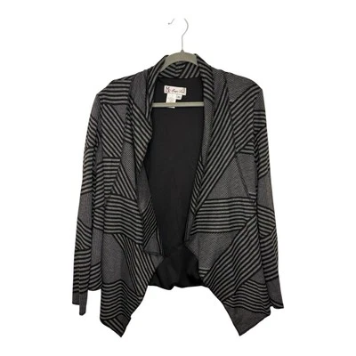 Vintage Ms Maggie Sweet Gray Black Waterfall Cardigan XL Retro Chic Cozy Office - Image 1 of 4