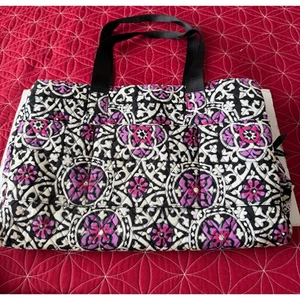 Bolso de Mano Vera Bradley Acolchado Negro Rosa Patrón Floral Viaje Fin de Semana - Imagen 1 de 12