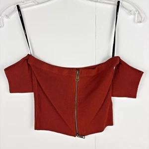 Forever 21 Off-Shoulder Zip Front Knit Top Red S Ribbed Stretch Clubwear - Bild 1 von 8