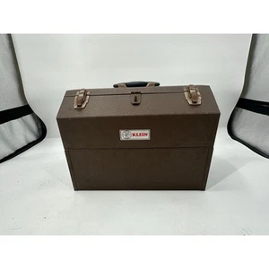 Vintage Klein Tools Brown Metal Cantilever Lid Tool Box Heavy Duty Storage - Picture 1 of 12