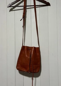 Lucky Brand Genuine Leather Drawstring Bucket Bag in Cognac - Picture 1 of 9