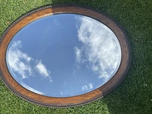 Vintage Bevelled Edge Oval Mirror Wooden Beaded Edge Surround Country House - Picture 1 of 8