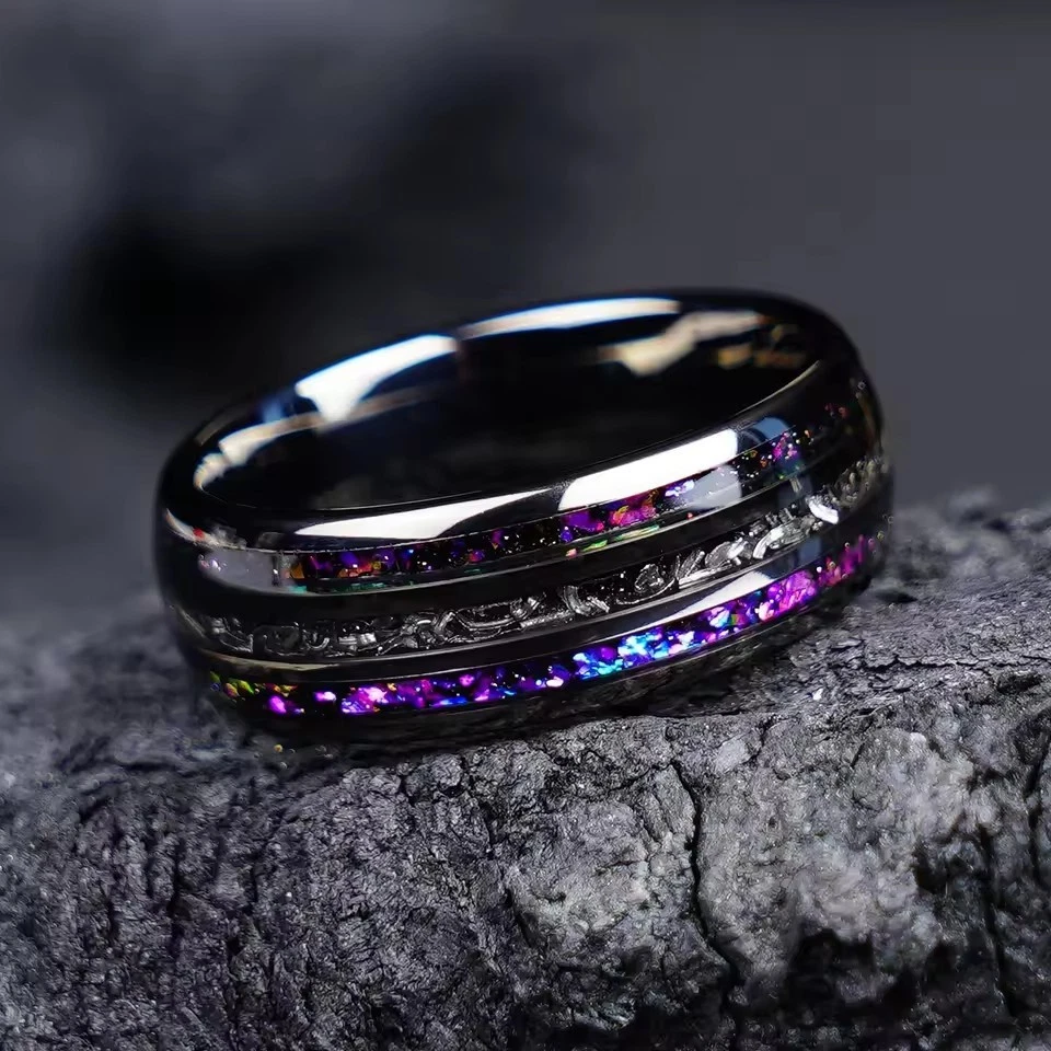 Anillo de galaxia meteorito arenisca azul banda negra de boda de carburo de tungsteno para hombre Foto 1 de 4