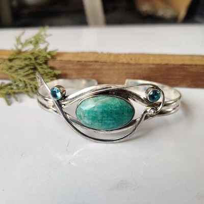 Brazalete único de piedras preciosas de amazonita de plata de ley 925 envío gratuito PG7804 Foto 1 de 4