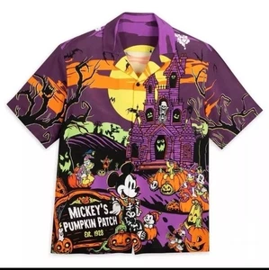 NEW Disney Halloween Shirt Purple Mickey Mouse Pumpkin Button Up Mens XS - Picture 1 of 2