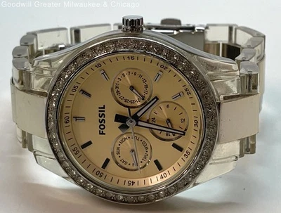 Reloj de pulsera analógico para mujer Fossil ES-2867 esfera cronógrafo tono plateado 50,1 g Foto 1 de 4