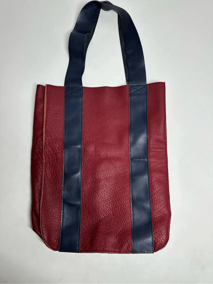 "Bolso de Mano de Cuero Anais & Clemence Raro De Colección Borgoña Azul Marino 15"" X 12""" Foto 1 de 4