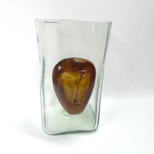 Eric Hoglund Kosta Boda Face Vase Amber Brown Clear Art Glass Vintage MCM - Picture 1 of 14