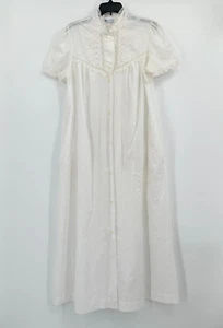 Vtg Christian Dior Robe Button L White Floral Eyelet Lace Union USA Cottagecore - Picture 1 of 12