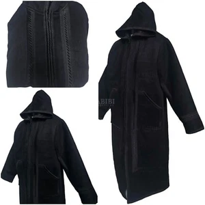 Invierno Negro Con Capucha Gamuza Imitación Piel Mangas Largas Capa Abrigo Chaqueta Baja - Imagen 1 de 7