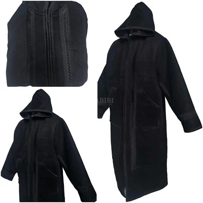 Winter Black Hooded Suede Faux Fur Long Sleeves Cape Overcoat Jacket Baja - Image 1 of 4