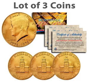 Bicentennial 1976 JFK Half Dollar US Coins 24K GOLD PLATED w/Capsules *Lot of 3* - Picture 1 of 1