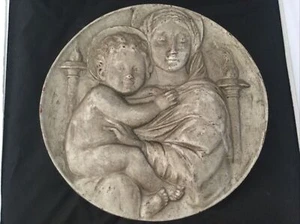 Rare Antique Madonna & Child Cast Metal Plaque Sculpture 12” Diameter - Picture 1 of 21