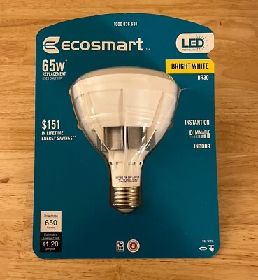EcoSmart LED Light BR30 Bright White 650 lumens (65W Equiv)  #1000 036 691 NEW - Image 1 of 4
