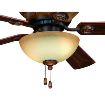42" Small Room Aged Walnut Indoor LED Ceiling Fan Creme Cognac Glass Shade Light - Image 1 of 4