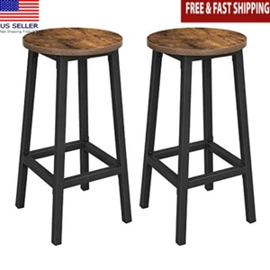 Rustic Industrial Round Bar Stool Set 2 Steel Frame Easy Assembly Kitchen Dining - Picture 1 of 7