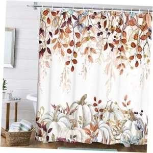 Pumpkin Shower Curtain, Watercolor Autumn Thanksgiving Pumpkins 69x70 Fall - Picture 1 of 7