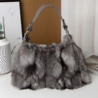100% Genuine Fox Fur Handbags Silver Fox Fur Bag Pathwork Real Fur Handbag Lady