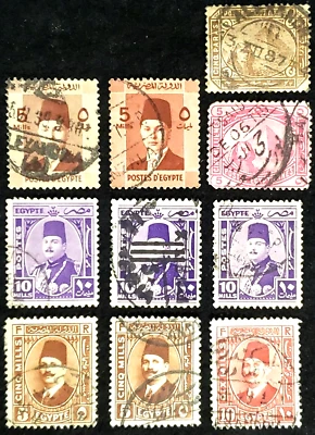 ANTIQUE EGYPT  1879-1953 Postage Stamps (10) - Sphinx & Pyramid, Fuad, Farouk - Image 1 of 4