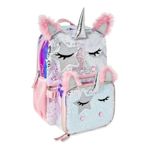 Wonder Nation Sequin Unicorn 🦄 17" Laptop Backpack with Lunch Bag - Picture 1 of 4