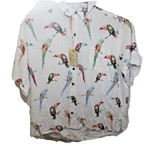 Caribbean Mens Hawaiian Button Down Shirt White XXLB Short Sleeve Toucans - Picture 1 of 12