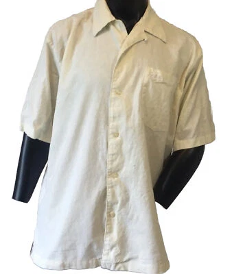 Raw Blue Mens Shirt Beige Size Large Short Sleeve Linen Summer Beach  - Image 1 of 4