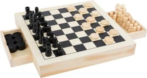 Spiele-Set Schach, Dame & Mühle, Holz, Holzkiste mit Schubladen, Holzkasten - Bild 1 von 7
