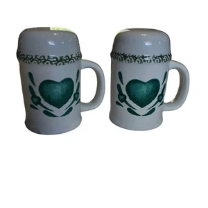 Corelle Country Green Heart SALT PEPPER SHAKERS Stoneware Ceramic Large 5"  - Picture 1 of 7