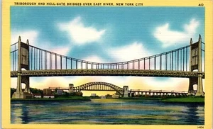 Triborough and Hell-gate Bridges Over East River, New York City Postcard - Picture 1 of 2