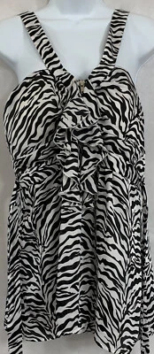 Charlotte Russe Size L Zebra Print Blouse Top Back White Ruffled Zip Padded Bra - Image 1 of 4