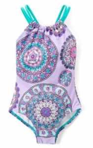 Kanu Surf Girl Jasmine Beach Sport Halter One Piece Swimsuit Purple Multi Size 8 - Picture 1 of 1