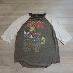 Vintage 1990 AC/DC Hells Bells Raglan T-Shirt 3/4 Length Sleeve Band L Faded - Picture 1 of 8