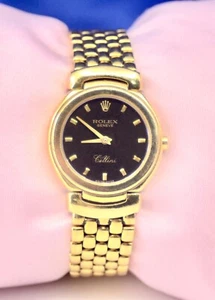 Women's Rolex Cellini 18K Yellow Gold Quartz watch Ref.6621 w/black dial 68.4 GM - Picture 1 of 9