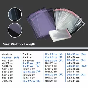 Self Adhesive Sealing Clear OPP Cellophane Resealable Plastic Bags C6 A5 A4 A3 - Picture 1 of 21
