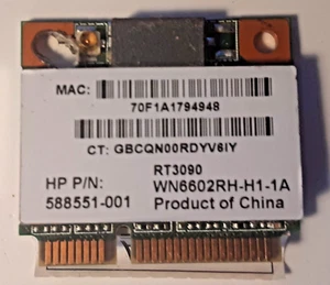 HP 588551-001 802.11B/G/N WN6602RH WIRELESS HALF MINI CARD RT3090 B3-6(17) - Picture 1 of 2
