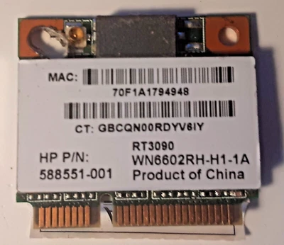 HP 588551-001 802.11B/G/N WN6602RH WIRELESS HALF MINI CARD RT3090 B3-6(17) - Image 1 of 2