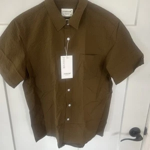 Fohemr Rich Chocolate Brown Plaid Regular Fit Short Sleeve Button Up Shirt Sz M - Picture 1 of 7