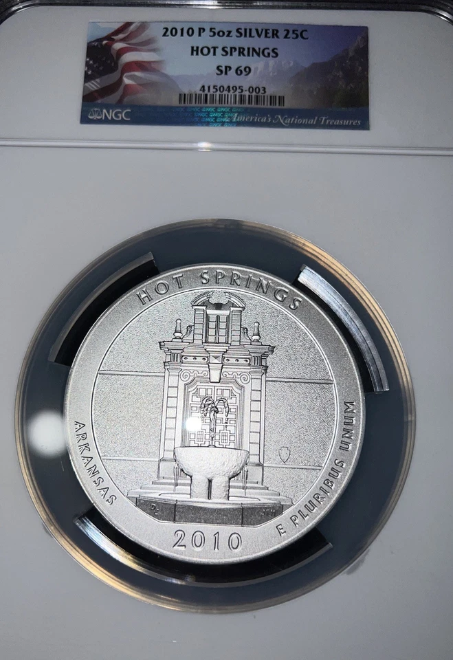 2010-P ATB Hot Springs Silver 5oz 25C SP 69 NGC America the Beautiful - Image 1 of 1
