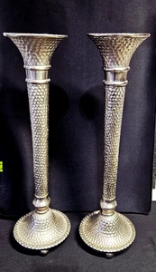 (2) Kerzenständer gehämmert silber Metall für Stumpen- oder Kegelkerze - Bild 1 von 7