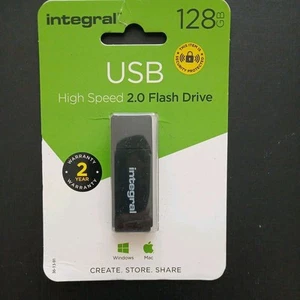 Integral Black 128GB USB 2.0 Flash Drive Pen Drive - Memory Stick 128GB New - Afbeelding 1 van 2
