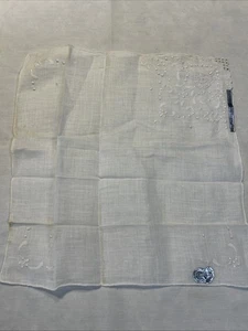 Vintage White Linen Hankie Madeira Hand Embroidered Knotted Wedding - Picture 1 of 7