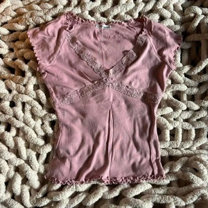 De colección Y2K principios de la década de 2000 raro Aeropostale rosa claro coqueta encaje top! Talla S! - Imagen 1 de 7