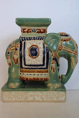 De colección Hollywood Regency Cerámica Elefante Jardín Taburete Soporte para Plantas, Firmado (9") Foto 1 de 4