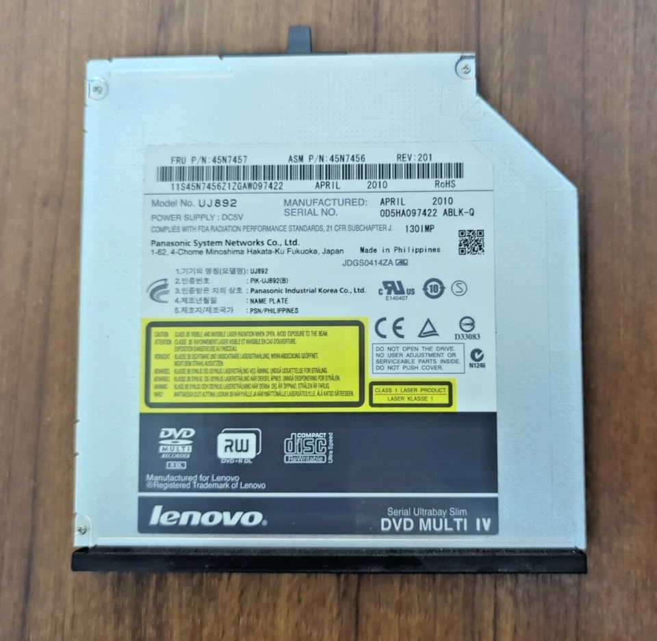 Slim DVD RW Laufwerk für Lenovo 45N7457 Serial Ultrabay 42X4963 44C0554 DVD/RW t400 - Bild 1 von 3