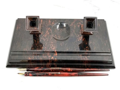 Raro 1928 Mabie Todd Swan Doble RHR Ondulación Pluma Estilográfica Juego de Escritorio Foto 1 de 4