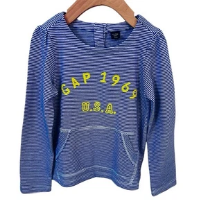 Gap Breton Striped Long Sleeve Shirt Girl’s Sz 5 Blue Cotton Kangaroo Pocket NWT - Picture 1 of 9