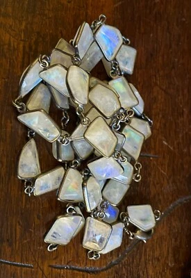 Natural Labradorite Necklace sterling silver Facet Large Rectangle Bezel 36" - Image 1 of 4